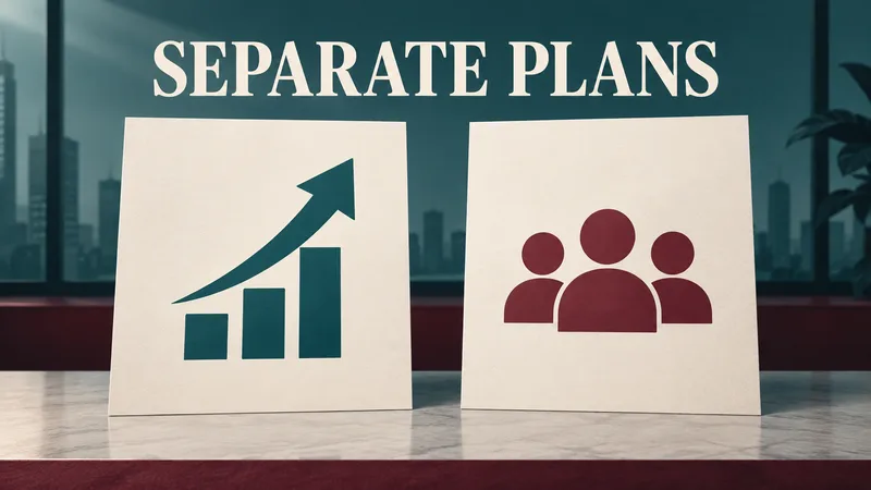 Concept illustration of separate capital and workforce plan cards under SEPARATE PLANS, with no funding link drawn.