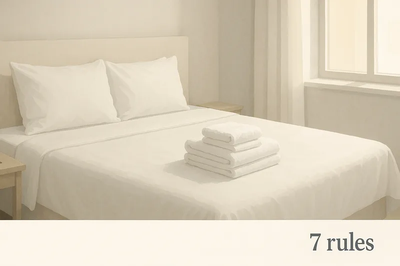 Concept illustration of a made bed and keys in a rental room with folded towels