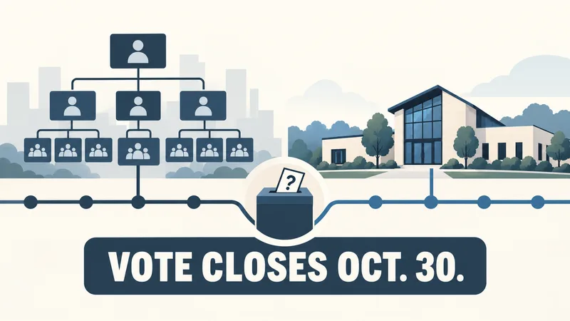 Concept illustration of two proposed leadership handoffs and a congregational ballot.
