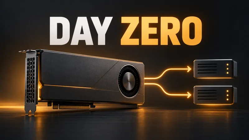 Illustration of an unbranded accelerator connected to two serving paths, with the words DAY ZERO.