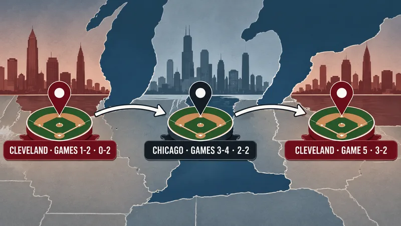 Concept series path showing Cleveland falling behind 0-2, Chicago tying the series 2-2, and Cleveland winning Game 5 to take the series 3-2.