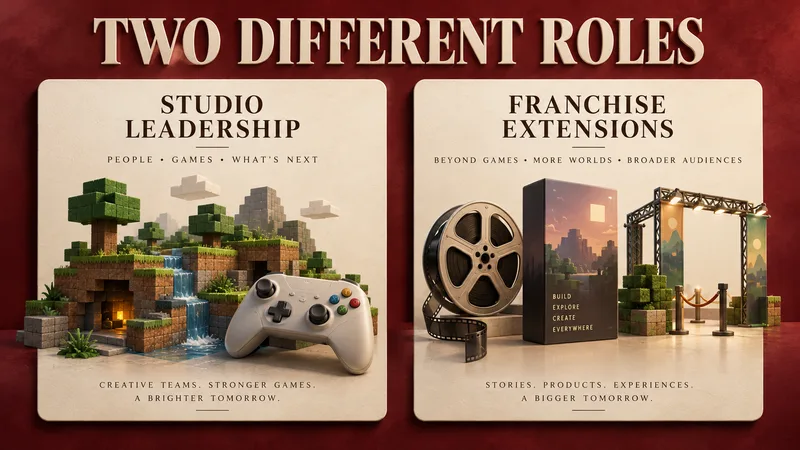 Concept graphic separating game-studio leadership from film, product and event extensions under TWO DIFFERENT ROLES.