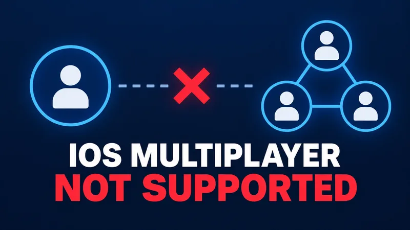 A single player node is separated by a red break from a connected group of three nodes above the words IOS MULTIPLAYER and NOT SUPPORTED.