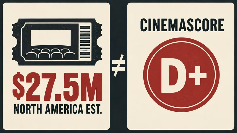 Editorial comparison of the $27.5 million North American opening estimate and the film's D+ CinemaScore.