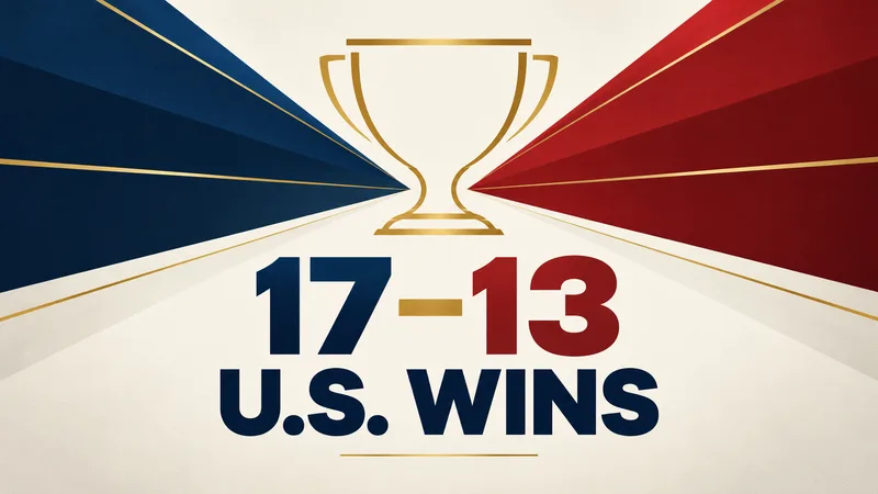 An abstract navy and red split converges on a gold cup outline above the large text 17–13 and U.S. WINS.