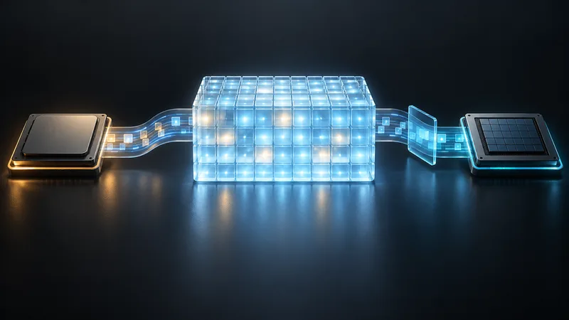 A central translucent memory pool connects to two generic compute chips, illustrating shared CPU and GPU access.