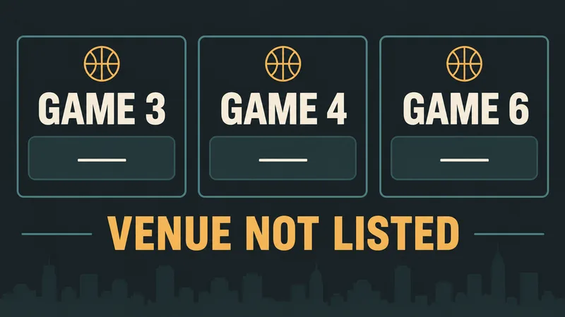 Three unbranded cards label Games 3, 4 and 6 above VENUE NOT LISTED.